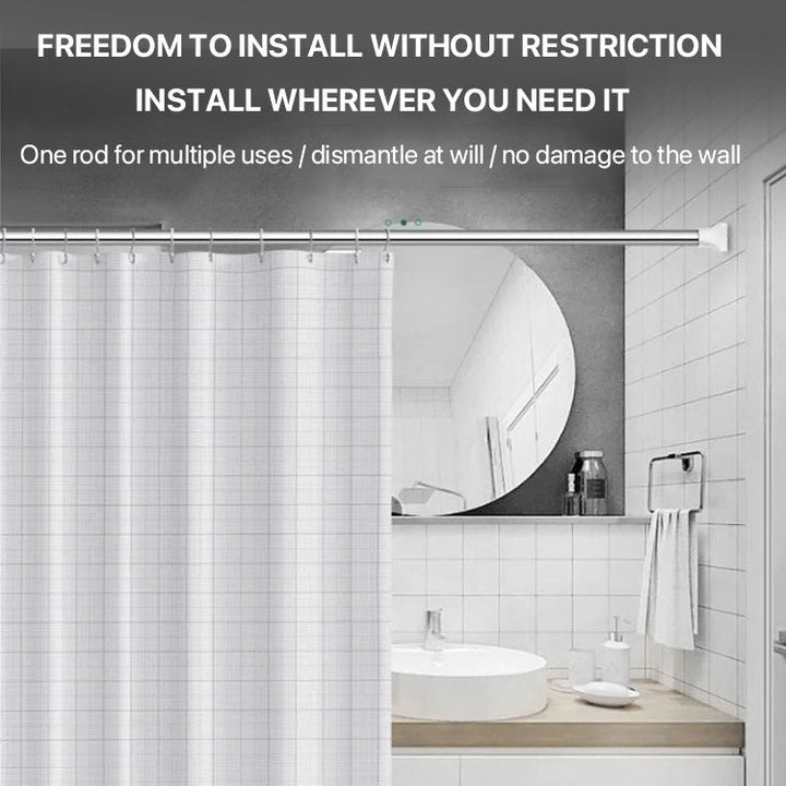 Silver stainless steel telescopic rod for clothing storage, no drilling required for installation