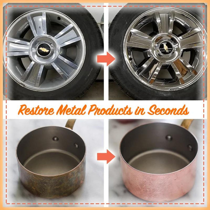 Shiny metal surface after using the metal polishing cream, highlighting its excellent restoration and shine.
