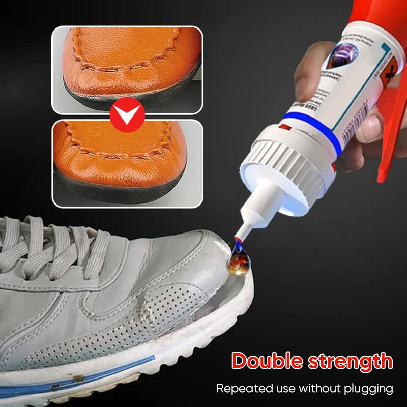 Close-up of Instant Repair Adhesive Glue tube, highlighting multimaterial and waterproof features