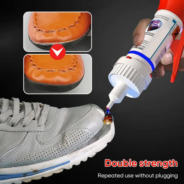 Close-up of Instant Repair Adhesive Glue tube, highlighting multimaterial and waterproof features