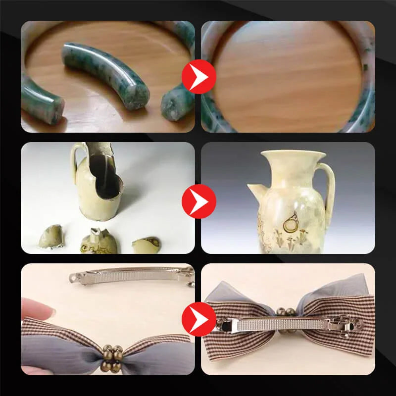 Multi-material repair glue creating a strong, invisible bond on cracked plastic, easy DIY fix