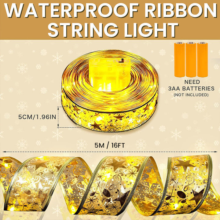 Bright Ribbon LED Christmas Tree Lights, showcasing their versatility and warm illumination