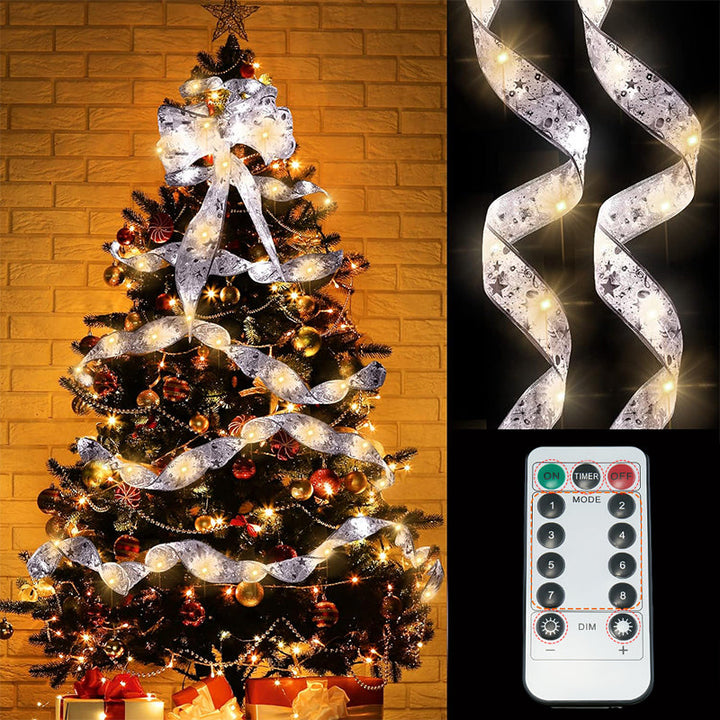 Ribbon LED Christmas lights styled creatively, perfect for unique holiday party accents