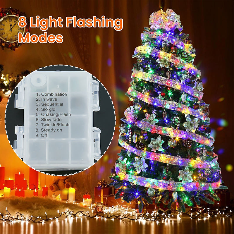 Close-up of Ribbon LED Christmas Tree Lights, flexible design, ideal for holiday decoration