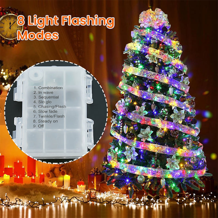 Close-up of Ribbon LED Christmas Tree Lights, flexible design, ideal for holiday decoration