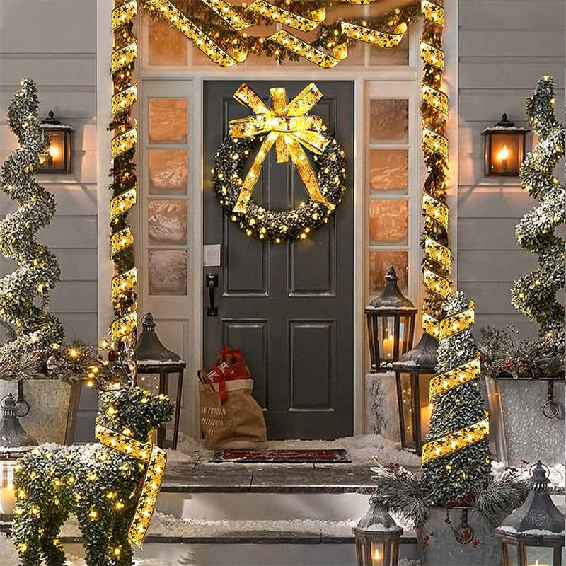 Ribbon LED Christmas lights in a tree, shimmering effect, adds festive party ambiance