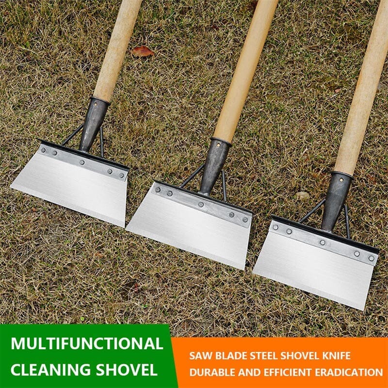Multi-functional garden cleaning shovel tool with strong stainless steel blade.