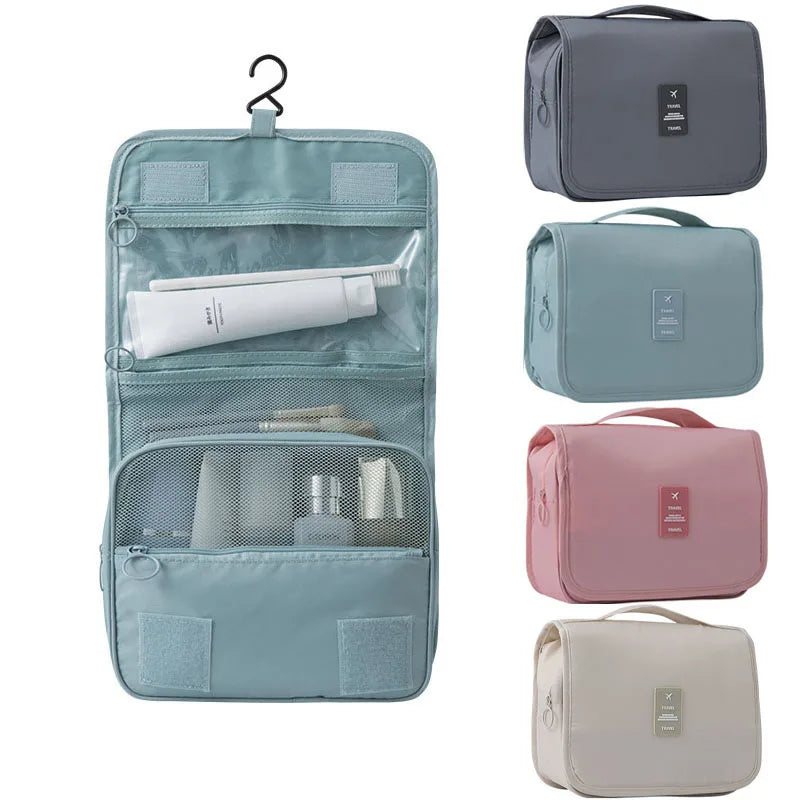 Versatile travel toiletry bag with 6 compartments for organized personal care essentials.