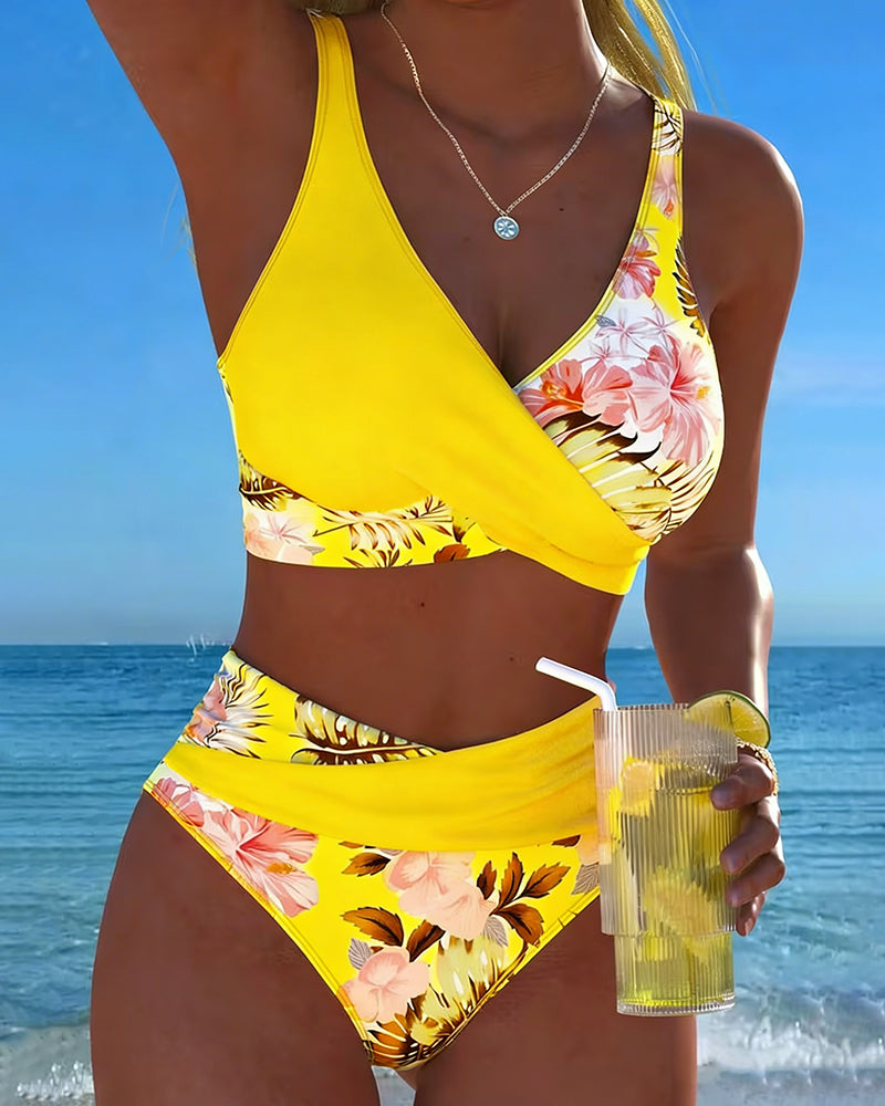 Trendy floral print split bikini for women, essential beach and poolside fashion.