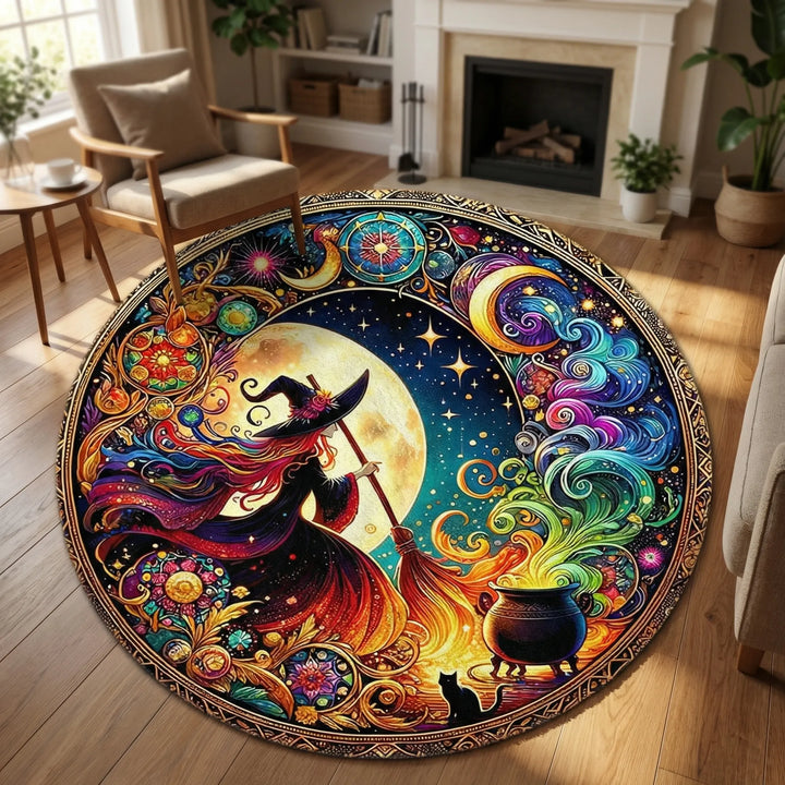 Vibrant Flowique hexagon round area rug with modern waves, perfect for living room home decor. Plush & colorful.