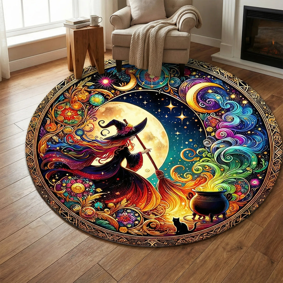 Unique hexagon round area rug by Flowique. Modern colorful wave design, plush comfort, and easy care for living spaces.