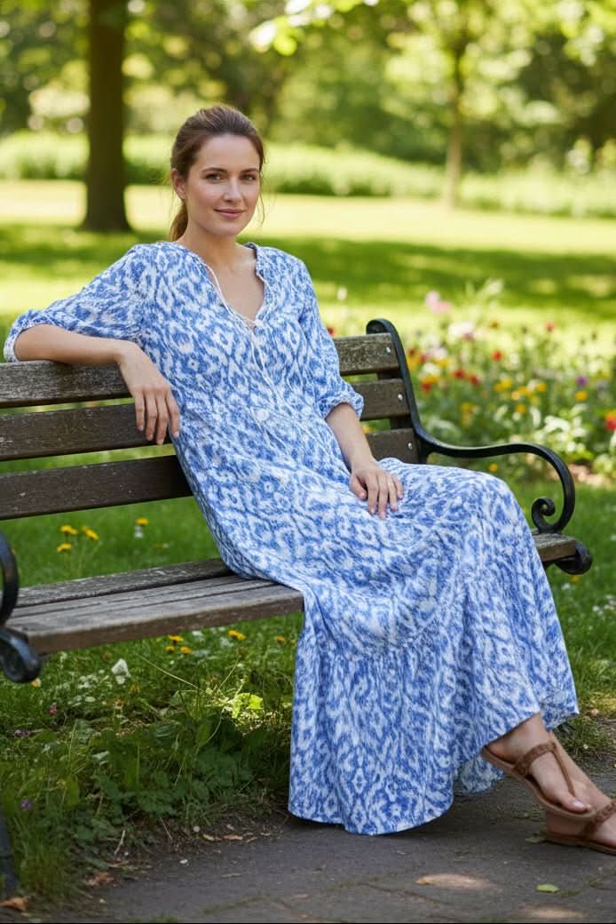 Comfortable long sundress for women, vibrant and flowy, ideal for day to night summer style.