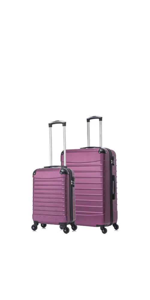 Vibrant purple 2-piece hardside luggage set with smooth spinner wheels for easy travel & vacation.