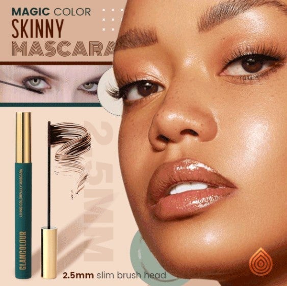 Vibrant purple colored skinny mascara for lengthening & defining eyelashes, waterproof formula