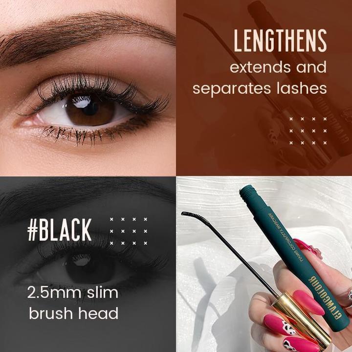 Close-up of blue waterproof skinny mascara wand, designed for long-lasting lash extension