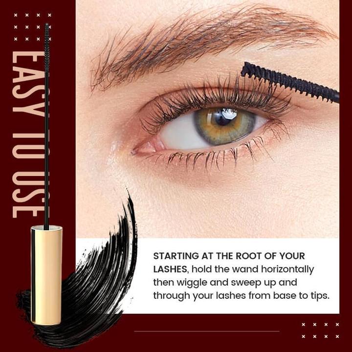 Model showcasing green colored skinny mascara, defining and lengthening her eyelashes beautifully