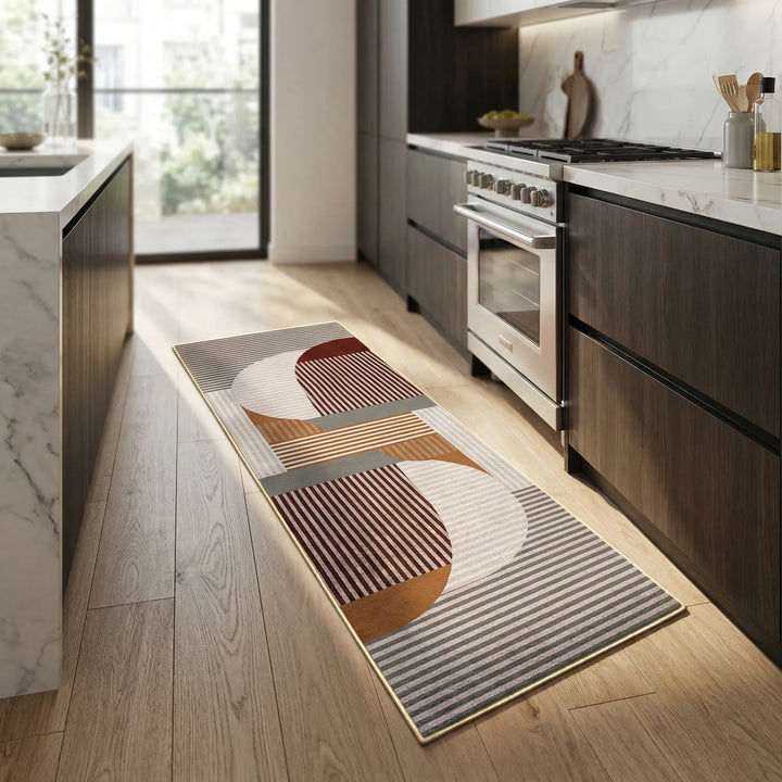Vibrant tile kitchen runner, anti-slip, cushioned comfort for home decor & floor protection.