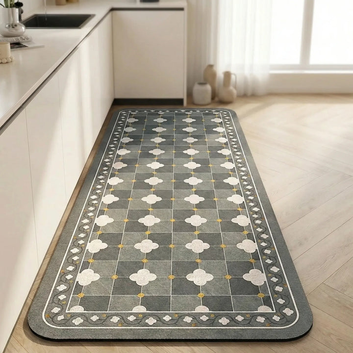 Stylish long kitchen mat, Tilefloora vibrant tile design, anti-slip & easy to clean.