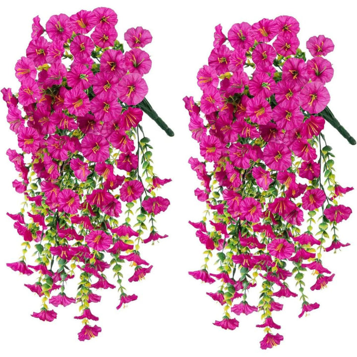 Lifelike fake morning glory flowers vine garland, UV-resistant for easy hanging wall decor & no-maintenance floral accent.