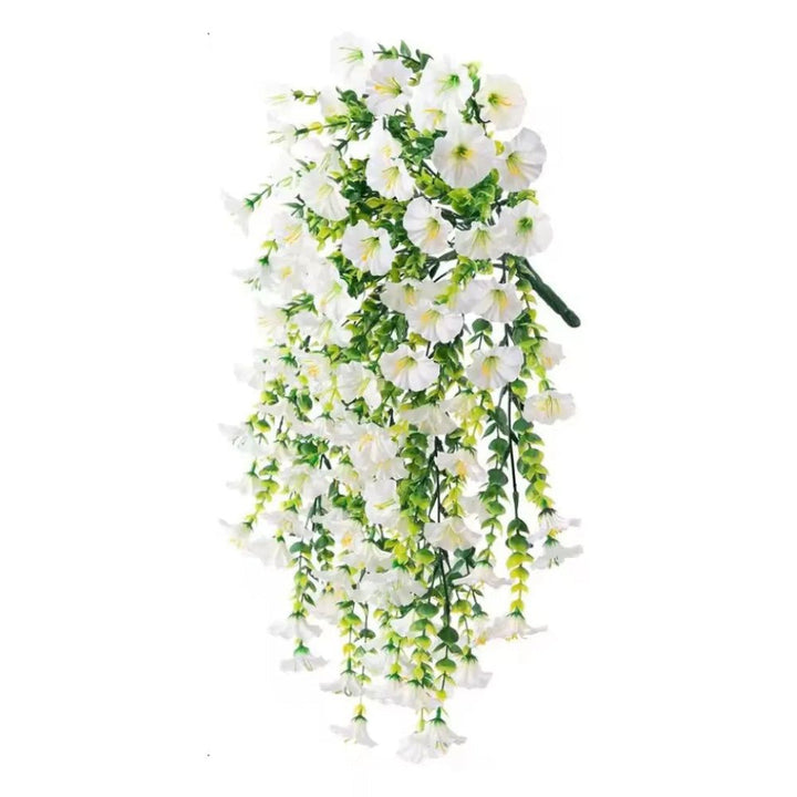 Beautiful UV-resistant artificial morning glory garland for effortless home decor. No maintenance plastic floral vine.
