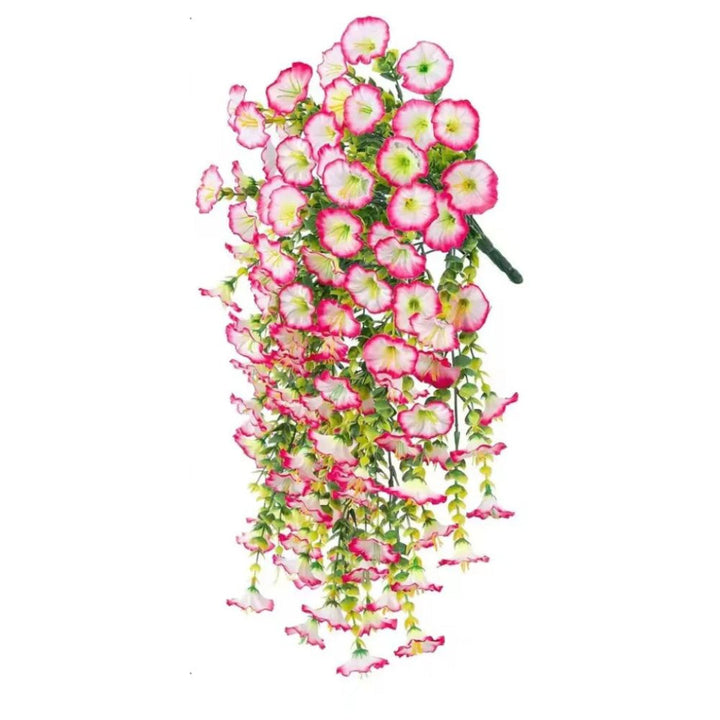 Decorative UV-resistant artificial morning glory garland for wall decor. Realistic fake flowers add charm to any room.
