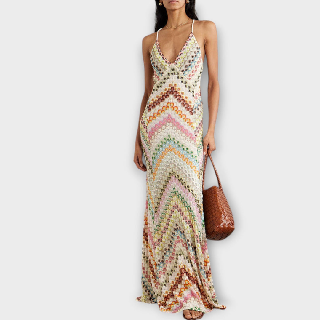 Vibrant V-neck ankle length maxi dress for women. Stylish & comfortable, perfect for summer or casual wear.