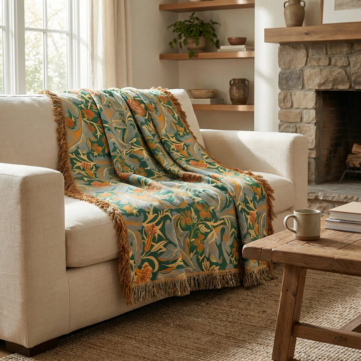 Vintage floral throw blanket for sofa, bed, or cozy home decor. Soft, elegant, and decorative.