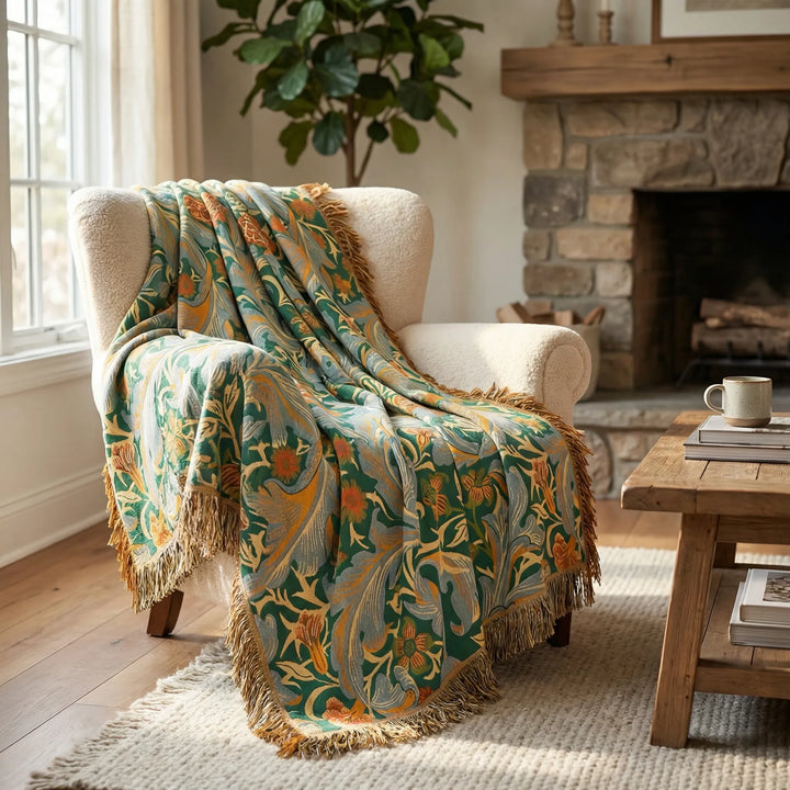 Soft vintage floral throw blanket. A stylish bedspread or cozy sofa throw, enhancing any home decor.