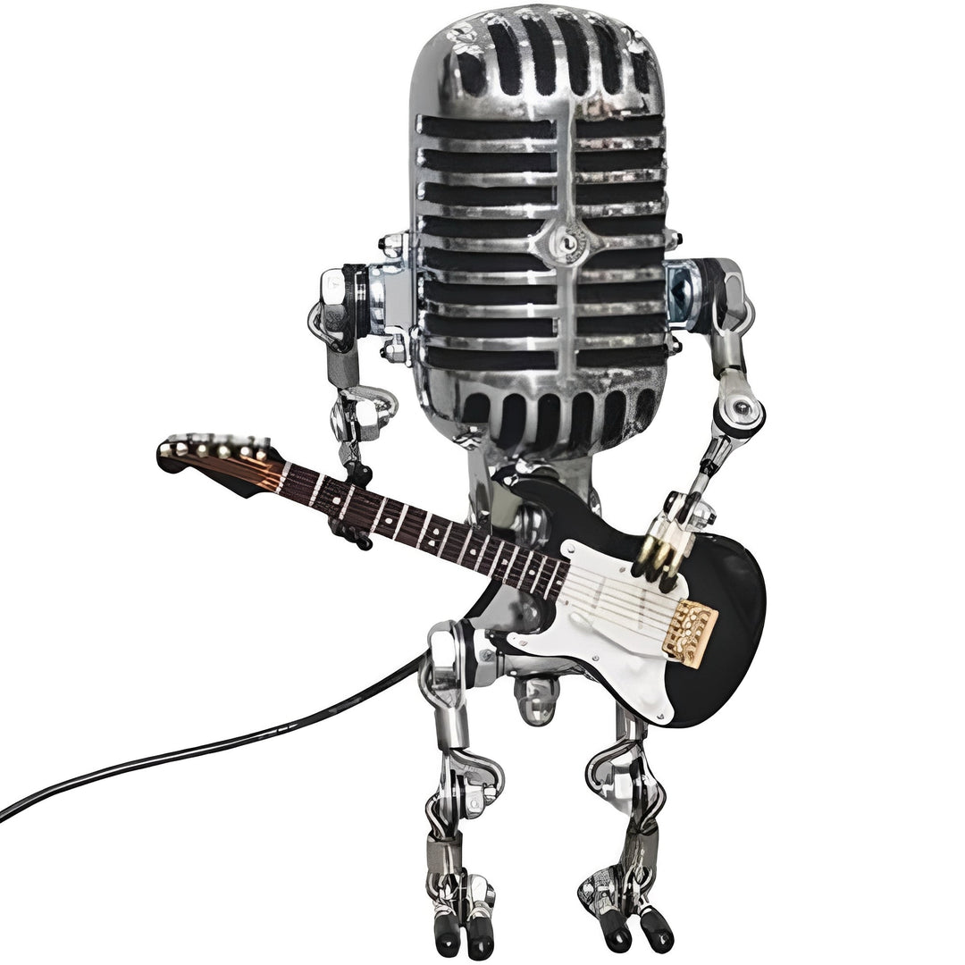 Energy-efficient vintage robot LED desk lamp, a retro industrial light perfect for accent or task lighting.