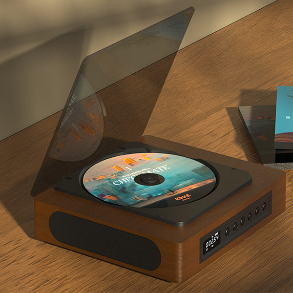 Stylish vintage CD player with Bluetooth & USB-C. Enjoy high-quality stereo sound from this retro home audio music player.