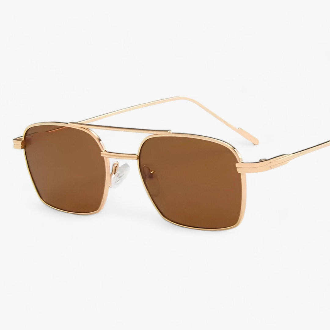Elegant vintage unisex sunglasses with a distinctive double bridge metal frame, perfect for retro fashion & UV protection.