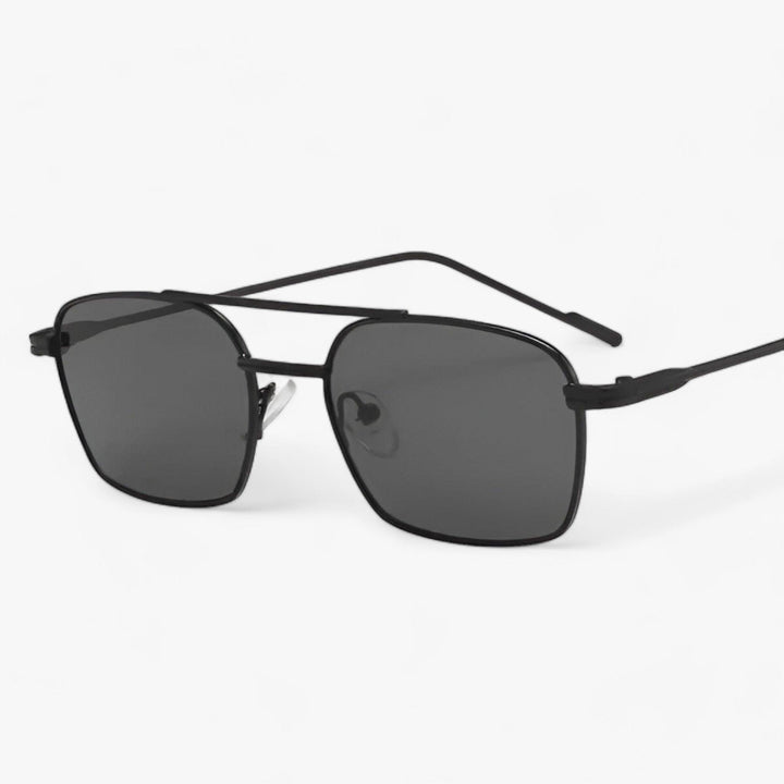 Stylish vintage unisex sunglasses showcasing a unique double bridge design, sleek metal frame, & reliable UV protection eyewear.