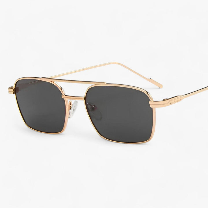 Retro-inspired unisex double bridge sunglasses with a classic metal frame, offering chic vintage style & robust UV protection.