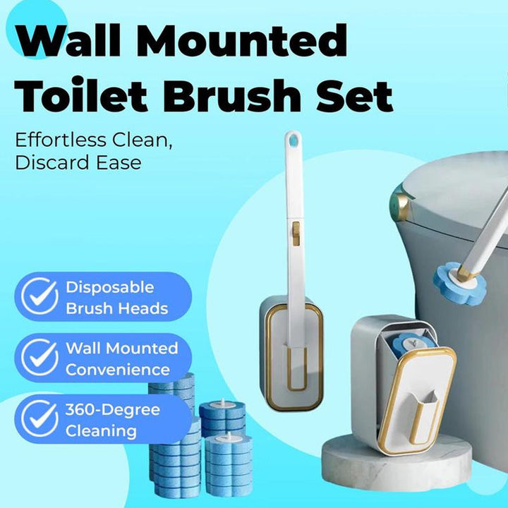 Wall-mounted disposable toilet brush set with ocean scent, sleek design, for bathroom hygiene