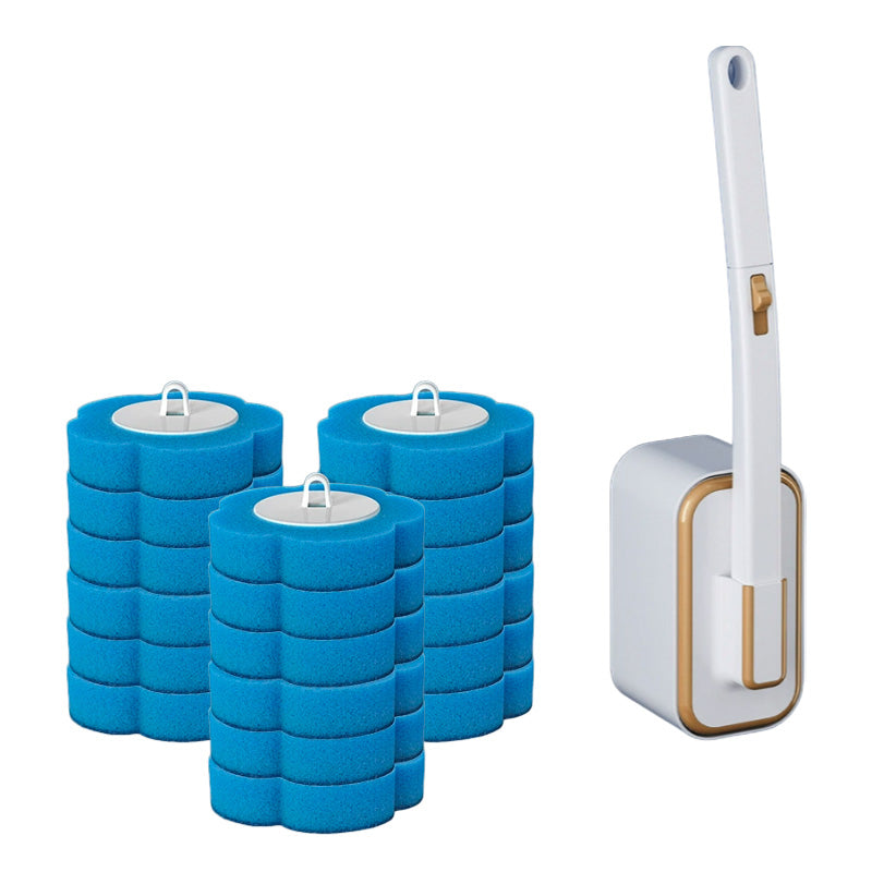 Durable wall-mounted toilet brush unit with disposable scrubbing pads, fresh ocean notes