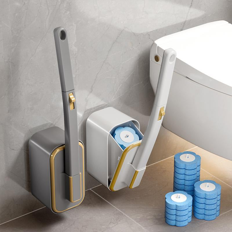Elegant wall-mounted toilet brush with multiple disposable heads, infused with ocean fragrance