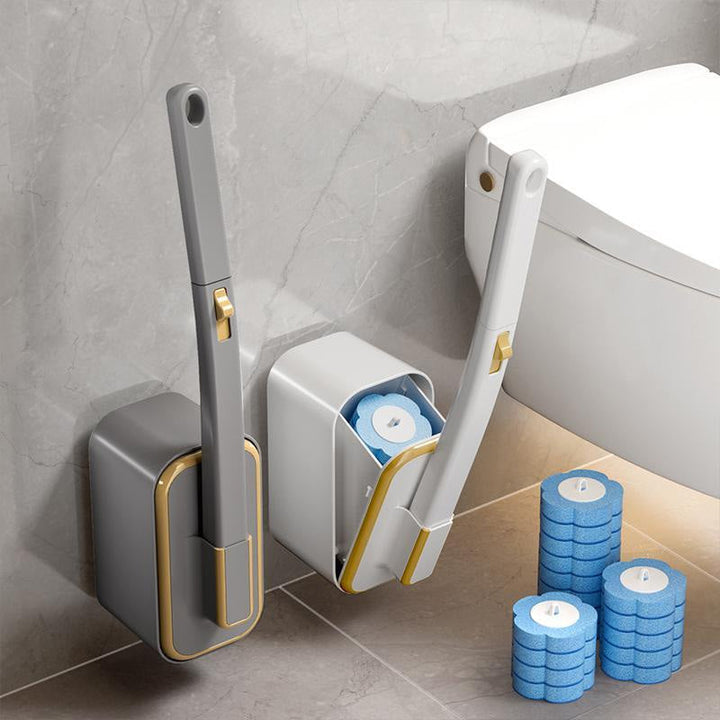 Elegant wall-mounted toilet brush with multiple disposable heads, infused with ocean fragrance