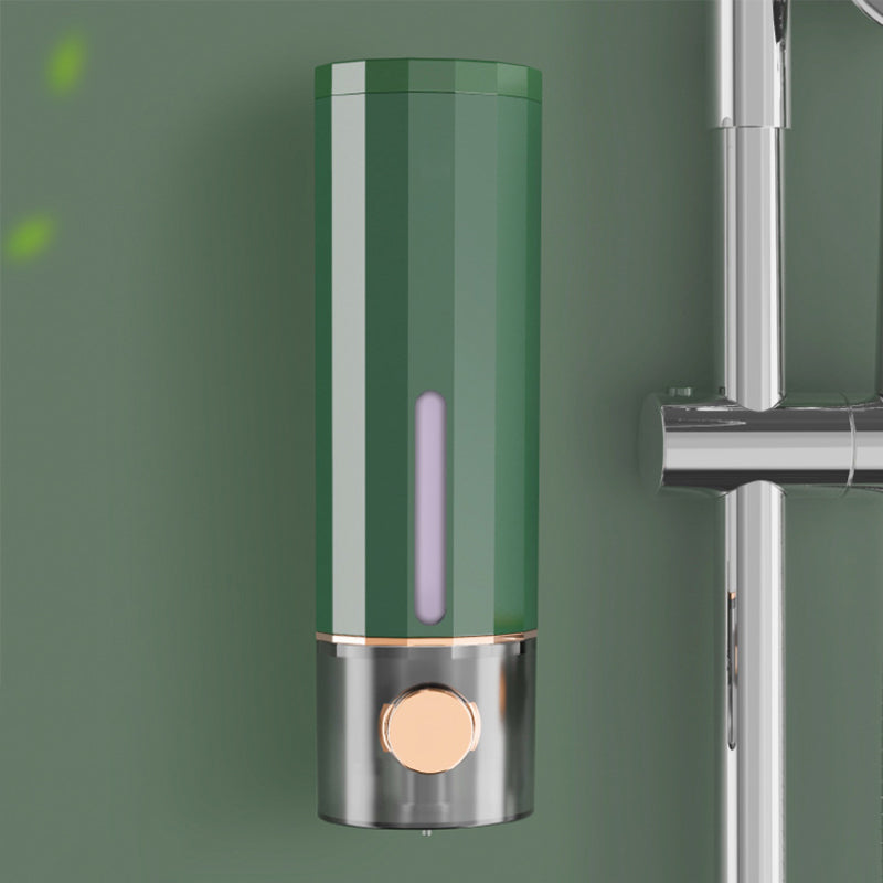 Modern bathroom wall mounted manual soap dispenser, clear reservoir shows soap level, easy refill