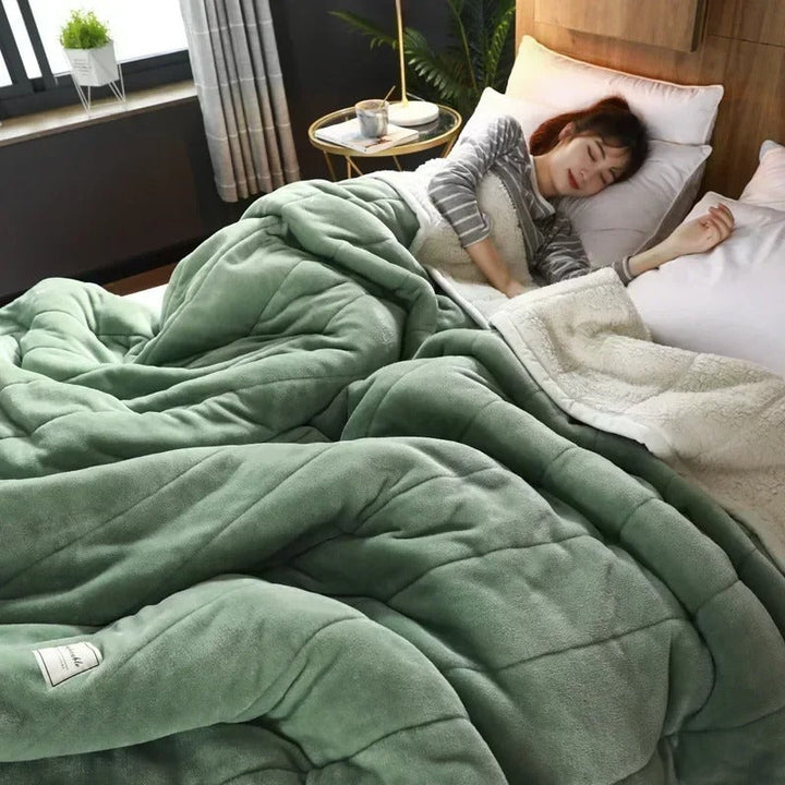 Cozy flannel coral fleece throw blanket, ideal for autumn & winter warmth. Perfect bedding or living room accent.
