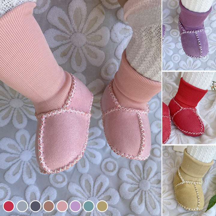 Warm fleece lined baby sock shoes, anti-slip soft sole infant footwear for winter