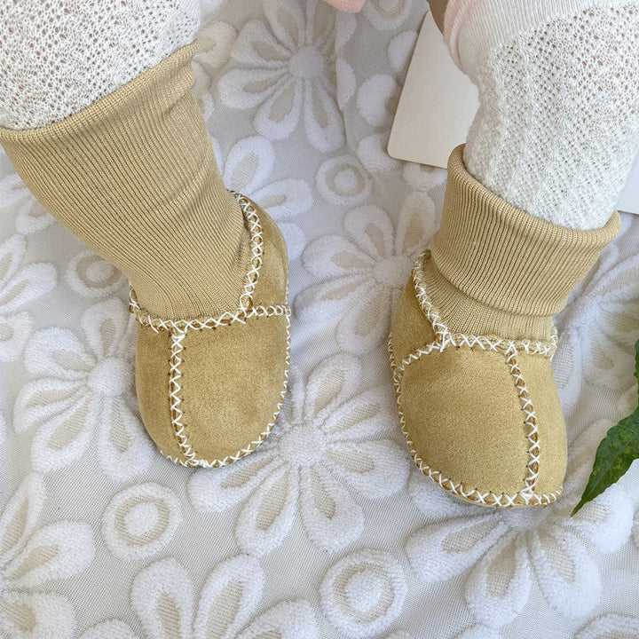 Toddler anti-slip sock shoes with fleece lining, cozy winter baby footwear