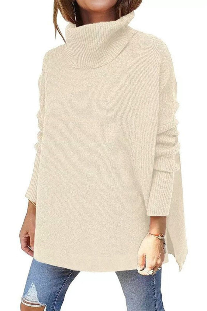 Warm loose fit women's collar sweater for cozy autumn & winter style. Comfortable knit pullover.