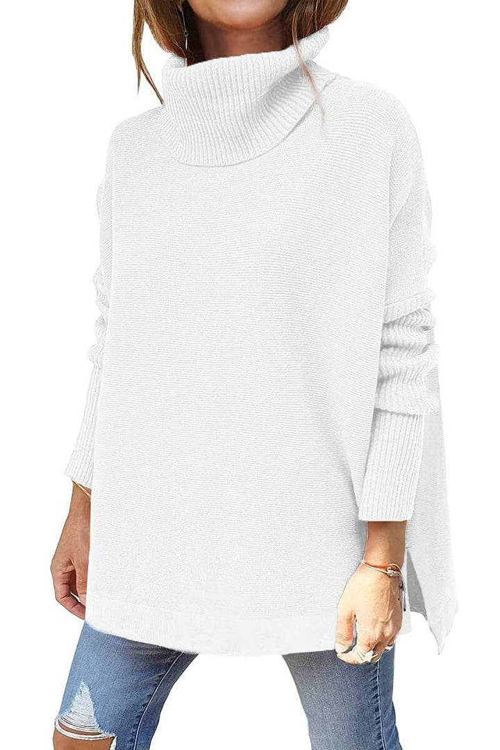 Cozy oversized women's sweater with a warm collar, perfect for comfortable everyday wear.