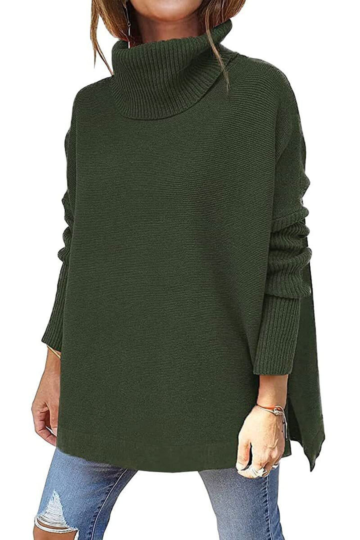 Everyday wear women's warm sweater. A fashionable loose-fit knit top with a cozy collar.