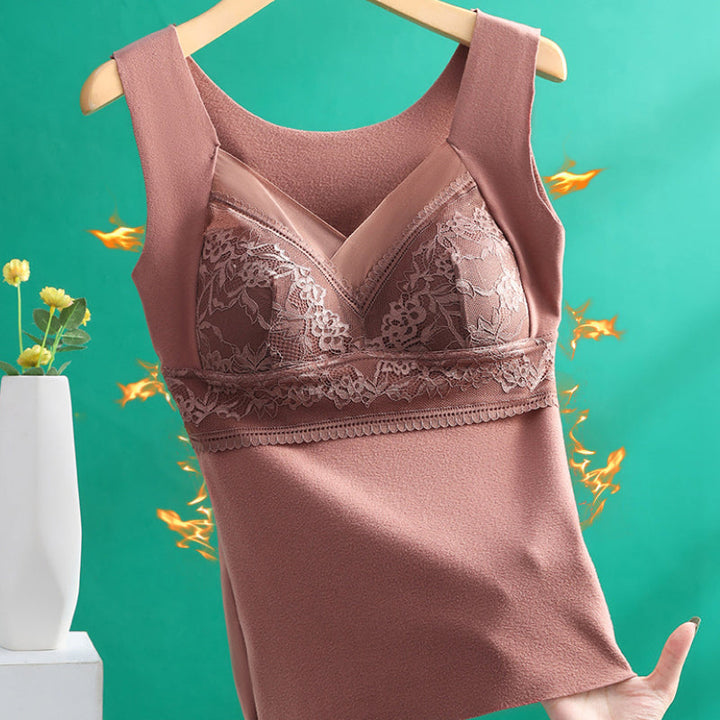 Winter base layer: women's seamless thermal camisole with built-in bra