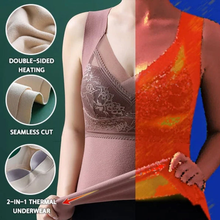 Polyester women's thermal cami, underwear with built-in bra for extra warmth