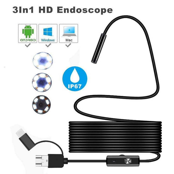 Waterproof endoscope camera with LED lights for car engine inspection & diagnostics