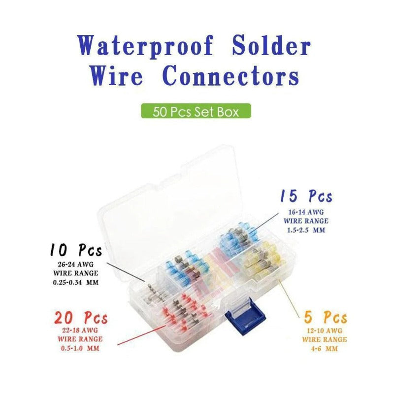 Transparent heat shrink tubing on solder seal wire connectors showing internal solder ring