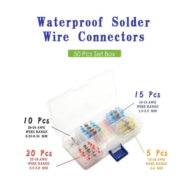 Transparent heat shrink tubing on solder seal wire connectors showing internal solder ring