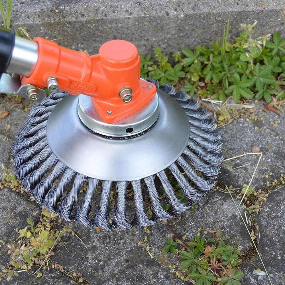 Universal Trimmer Head with durable steel wire bristles for effective weed cutting